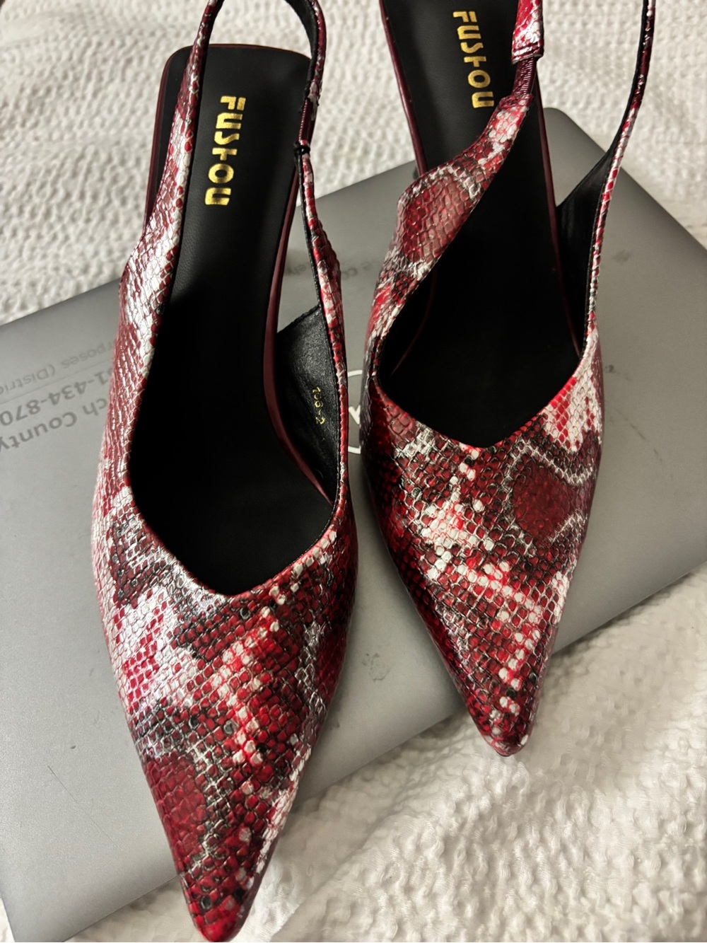 SHEIN Red Snake-Print Pointed Slingback Heels 10 New